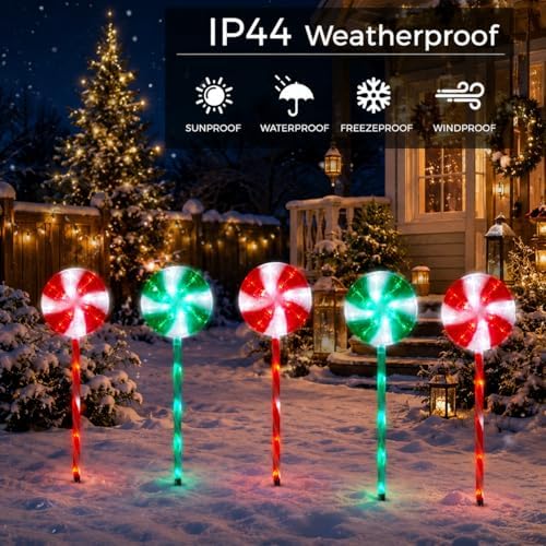 BRIGHTDECK Lollipop Solar Christmas Pathway Lights Outdoor, LED Christmas Decor with 8 Lighting Modes, Light Up Solar Stake Lights for Holiday, Xmas (Red＆Green, 10Pack) - Image 5