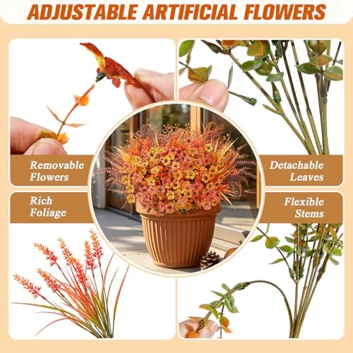Alupssuc 24Pcs Artificial Fall Flowers for Outdoors Decor, Fake Planters - Image 3