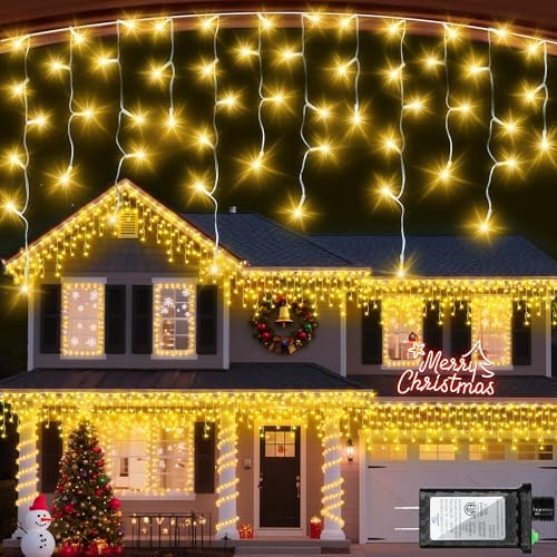1332 LED 132ft Christmas Lights with 296 Drops, 12 Lighting Modes Warm White Christmas Decoration Twinkling Lights Dimmable, Timer Outdoor Waterproof Fairy Lights for Indoor Garden House Eaves Roof by YHBJKCZ
