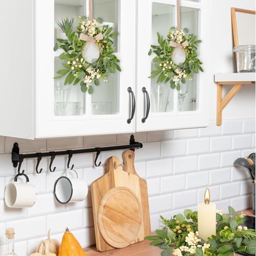 6 Pcs Green Eucalyptus Swag Wreaths for Pillars Spring Summer Kitchen Cabinet Wreaths Mini Green Berry Leaves Wreath with Ribbon for Front Door Porch Wall Window Farmhouse Decoration - Image 4