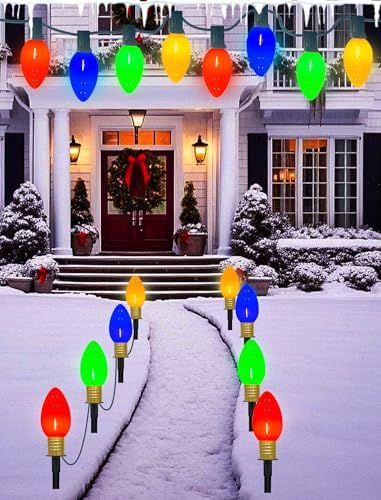 GOOTHY Jumbo C9 Christmas Pathway Lights Outdoor, 14Ft Outdoor Xmas Decorations Stakes Lights with 8 LED Jumbo Multicolor Bulb Christmas Walkway Lights for Outside Lawn Yard Garden Sidewalk Holiday - Image 6