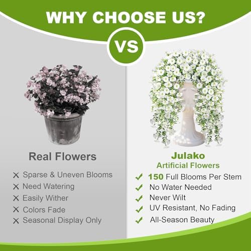 Artificial Hanging Flowers for Outdoors, 4 PCS 600 Blooms UV Resistant Morning Glory Faux Silk Vines, No-Odor Realistic Fake Plants for Garden Planter Porch Patio Decoration, White - Image 4