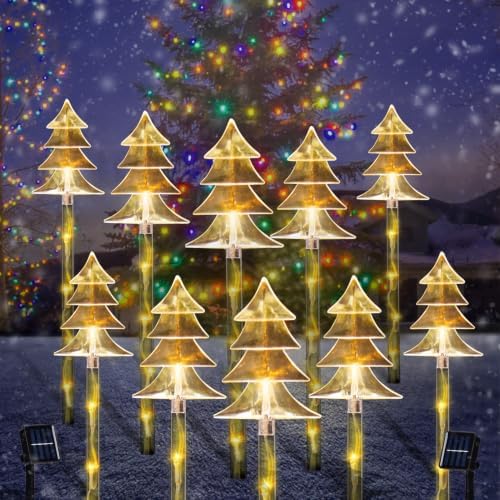 Christmas Outdoor Decorations, Solar Tree Pathway Lights, 10 Pack by ILLUMINEW