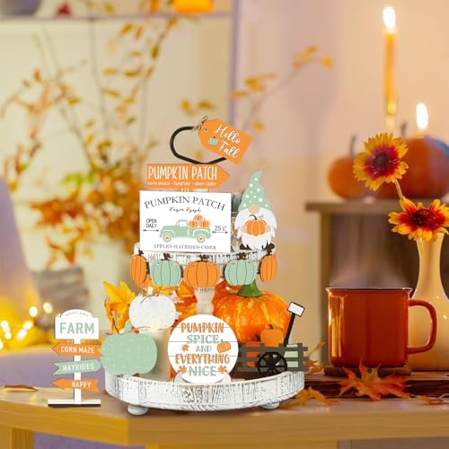 Sumind 15 Pcs Fall Decorations for Home Fall Tiered Tray Decor Set,Gnomes - Image 6