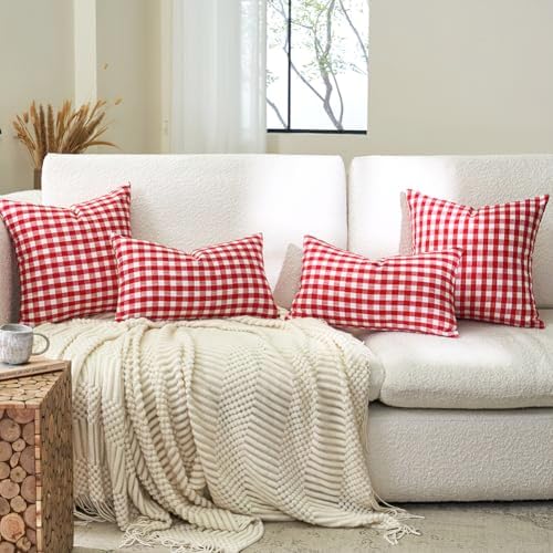 Red and White Gingham Plaid Christmas Throw Pillow Covers 24x24 Set of 2 - Image 5