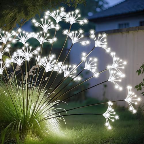 JJGoo Solar Garden Lights, New Upgraded 4 Pack Solar Swaying Starburst Light, Waterproof Fireworks Outdoor Lights, Yard Patio Pathway Decoration, White by JJGoo