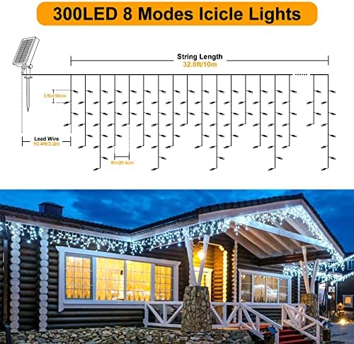 Christmas Icicle Lights with Remote,300 LED Solar Curtain Lights - Image 4