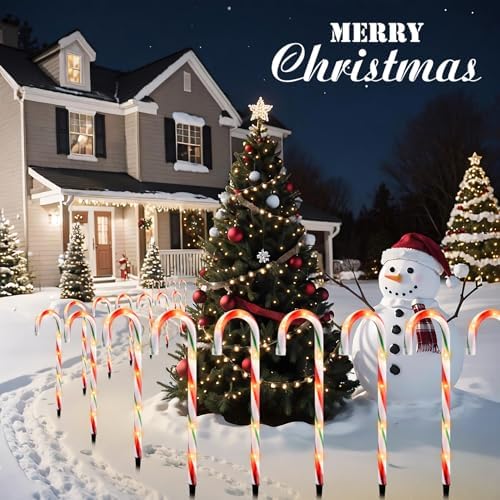 GAGALIFE 16-inch Candy Cane Lights, Outdoor Christmas Pathway Markers, 12 Pack with 72 Lights, 21 feet Total Length for Driveway, Walkway, Yard, Garden, Red-Green - Image 4