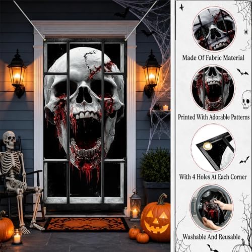 35.4" x 70.8" Halloween Door Cover, Haunted House Front Door Decor - Image 3