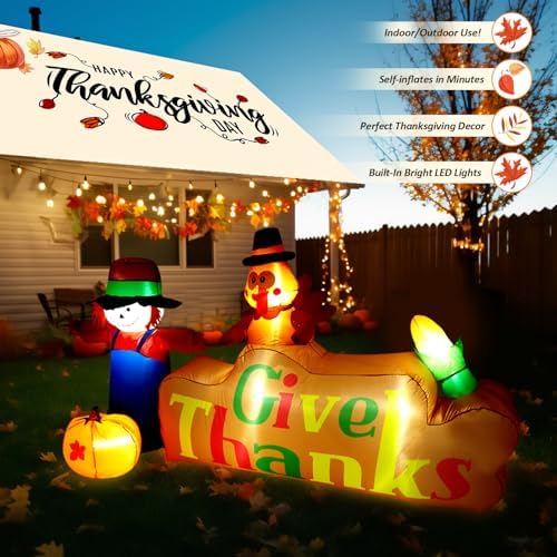 CAMULAND 8Ft Autumn Outdoor Built-in LED Inflatable Scarecrow & Turkey - Image 6