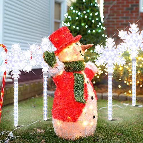 LAMPHOME Shooting 17" 568LED Snowflake Lawn Stake Light Super-Bright White 4 Stakes Total Christmas Outdoor Decoration with UL Standard Adaptor for Outdoor Pathway Lawn Holiday Party Home - Image 5