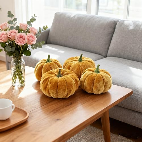 Fall Decor-Fall Decorations for Home 12pcs Halloween Artificial Pumpkins Fake Artificial Velvet Small Pumpkins for Harvest, Thanksgiving, Christmas Party Decoration (Gold) - Image 6