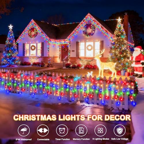 KNONEW Christmas Lights Outdoor Decorations 400 LED 33ft 8 Modes Curtain Fairy String Light with 75 Drops, Clear Wire LED String Light for Wedding Party Holiday Christmas Decorations Multicolor - Image 5