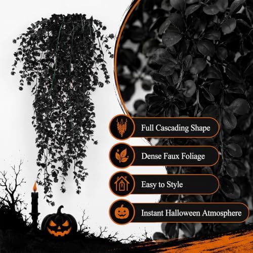 6 Pcs Halloween Artificial Hanging Flowers Outdoor, Black - Image 3
