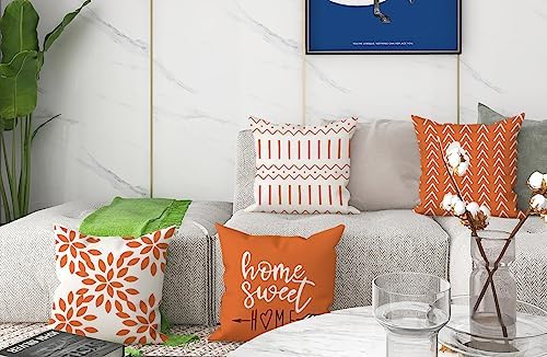 YCOLL Fall Pillow Covers 22x22 Set of 4, Modern Sofa Throw Pillow Cover for Fall Decor, Decorative Outdoor Linen Fabric Pillow Case for Couch Bed Car, Orange - Image 2
