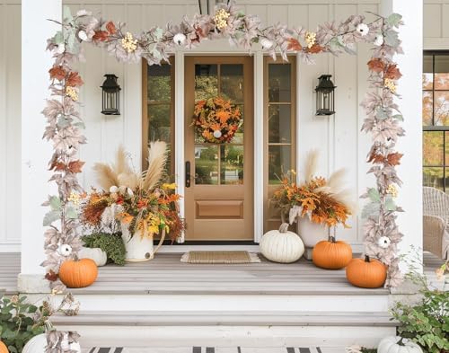 DearHouse Pumpkin Fall Maple Leaf Garland, 6Ft Hanging Vine White Maple Garland Artificial Autumn Foliage Thanksgiving Decor for Home Wedding Fireplace Party Christmas - Image 5