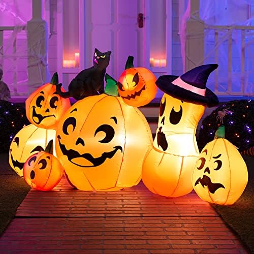 Joiedomi 6 FT Long Halloween Inflatable Outdoor Decorations, Pumpkin Blow Up Yard Decorations, 7 Pcs Inflatable Pumpkin for Outside with Witch's Cat with Build-in LEDs for Halloween Decor - Image 4
