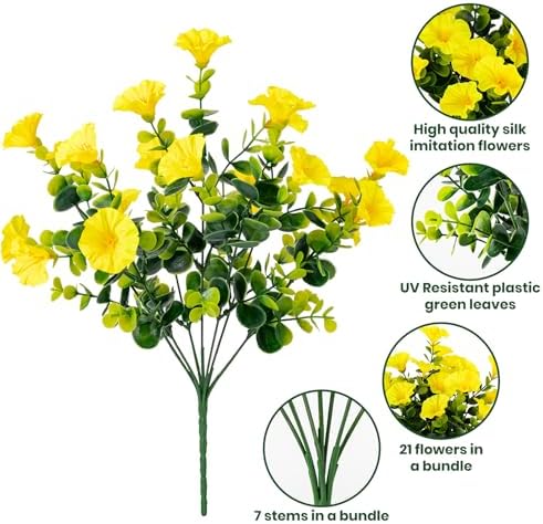 Artificial Faux Flowers for Outdoor 16 Bundles Fake Morning Glory,Yellow - Image 3