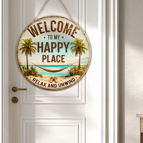 Welcome To My Happy Place Wooden Hanging Sign for House Front Door, Lake Beach House Welcome Sign for Porch Garden Patio - Image 7
