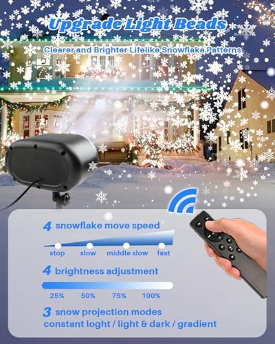 Christmas Projector Lights Outdoor, Snowflake Projector Lights, Adjustable Dynamic Snow Light Show with Remote Control, 270° Rotating Outdoor Snow Falling Projector Lamp - Image 4