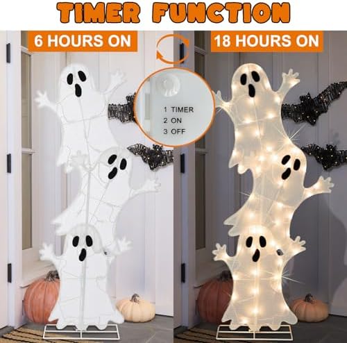 Halloween Lighted Stacked Ghosts Decoration, Pre-Lit with 50 Warm White Lights Spooky Ghosts Lights, Halloween Light Up Ghost for Indoor, Outdoor, Porch, Yard, 42’’ H - Image 6