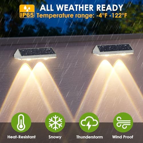 12 Pack Solar Fence Lights Outdoor Waterproof LED - 3000/4000/6000K 3 Mode, IP65 Waterproof Fence Lights Solar Powered, Solar Wall Lights for Outside, Backyard/Step/Patio/Deck Fence/Stair Railings - Image 4