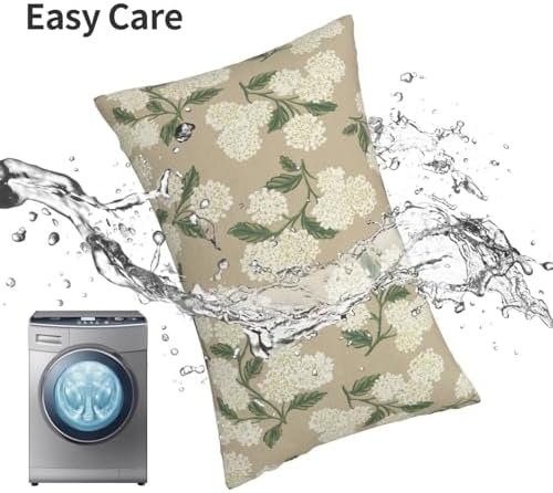 Beige Spring Pillow Covers 12x20 Inch 2 Pcs Khaki Green Hydrangea Flower Decor Throw Pillows Vintage Floral Seasonal Summer Outdoor Decoration Pillowcase Linen Cushion Cover for Couch Sofa - Image 6