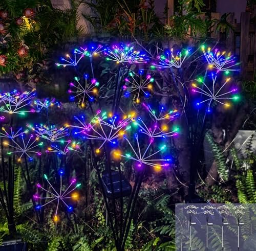 Kwaiffeo 4 Pack Solar-Powered Firework Fairy Lights, Solar Light Outdoor Waterproof Christmas & Garden Decor for Pathway/Patio/Yard - Gardening Gifts for Women (Multicolor) by Kwaiffeo