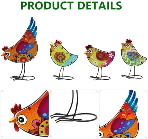 4 Pack Chicken Garden Decor for Outside, Rooster Glass & Metal Yard Art Decoration for Porch Patio, Bird Garden Statues Gifts for Grandma Mom Women (Colorful) - Image 3