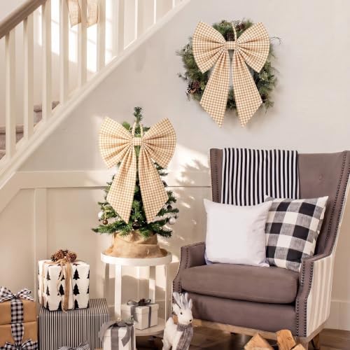 Suncalla 2 Pcs Yellow Christmas Gingham Wreath Bows 18'' x 12'' - Image 4