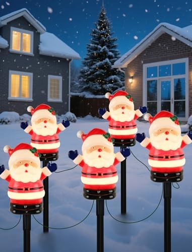 Christmas Pathway Lights Outdoor (5 Pack), Bright Santa Claus Yard Stakes with C7 LED Bulbs, Heavy Duty Connectable Garden Stakes for Winter Holiday Lawn & Driveway Decorations (UL Listed) - Image 3