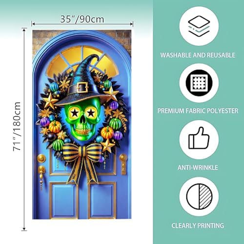 Witch Skull Wreath Halloween Door Banner, Front Door. - Image 5