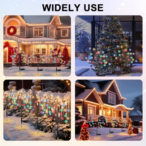 Glooglitter 8 Pcs Solar Christmas Snowflake Pathway Lights Outdoor Decorations 8 Modes 160 LED Solar Snowflake Stake Lights Waterproof 28" H Christmas Outside Decor for Garden Walkway Porch Yard - Image 6