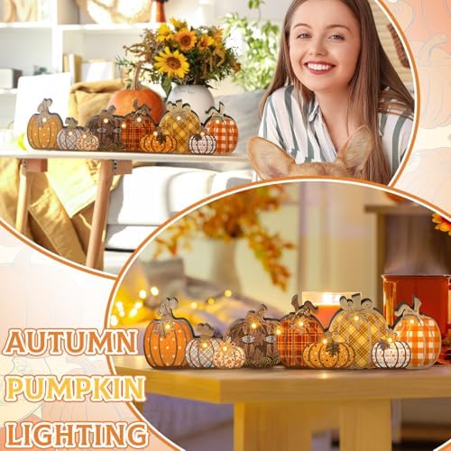 Yousoontic Fall Pumpkin Decor Table Centerpieces Halloween Wooden Pumpkin Sign Decorations with LED Lights 3D Block Autumn Harvest Farmhouse Fall Thanksgiving Decor for Home Mantel Desk Office Party - Image 6