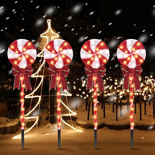 Lollipop Christmas Pathway Lights Outdoor - 24 inches 192 LED Lighted Candy Cane Decorations with 11 Modes for Lawn Yard Patio Walkway Markers, 8 Pack(2 Sets - Each 96 Lights) - Image 2