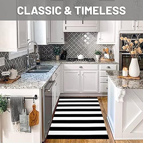 IOHOUZE 3x5 Striped Outdoor Rug, Washable Front Porch, Black/White - Image 3
