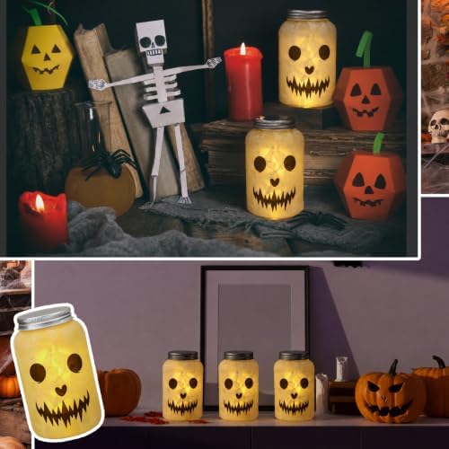 Qinyoung 12 Pcs Halloween Crafts Skeleton Demon Mason Jars with LED Light - Image 5