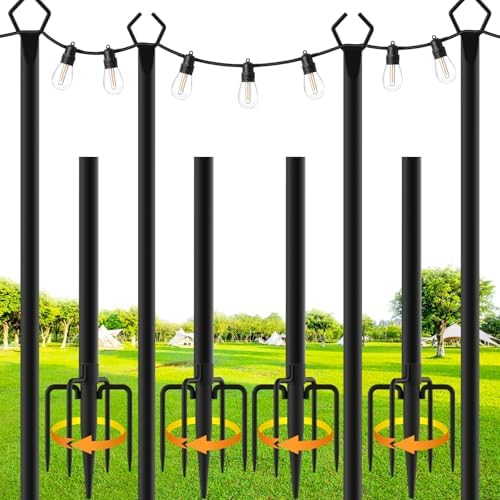 SINLEY 4 Pack String Light Poles,10 Ft Metal Poles with Fork for Outdoor String Lights,Outdoor Light Poles with Fork,Poles/Post/Stand for Outside,Patio,Deck (6 Pack 10FT String Light Pole) by Unknown