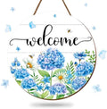 JarThenaAMCS Hydrangea Welcome Door Sign Wooden Floral Hanging Decor Spring Summer Wildflower Wreath Flower Door Hanger for Indoor Outdoor Porch Wall by JarThenaAMCS