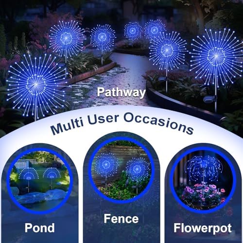 Solar Garden Lights Outdoor, 2 Pack 120 LED Twinkling Firework Lights Decorative with 2 Modes, Outdoor Waterproof Solar Starburst Light for Outside Yard Pathway Garden Decor, Blue - Image 5