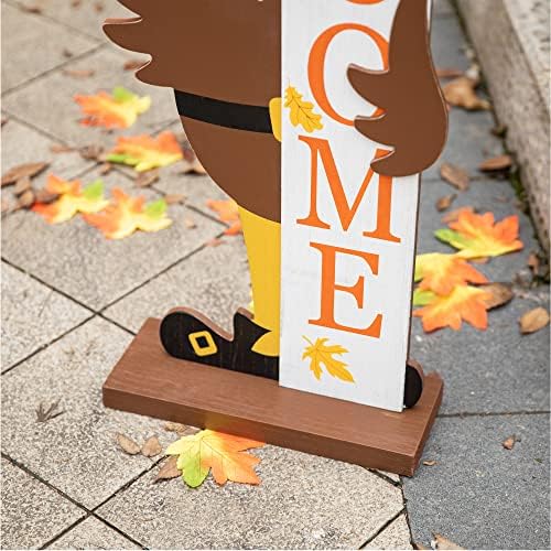 Glitzhome 36”H Fall Thanksgiving Wooden Turkey Porch Sign, Farmhouse Turkey Standing Decor, Rustic Welcome Sign Porch Decor for Fall Harvest Autumn Thanksgiving - Image 5