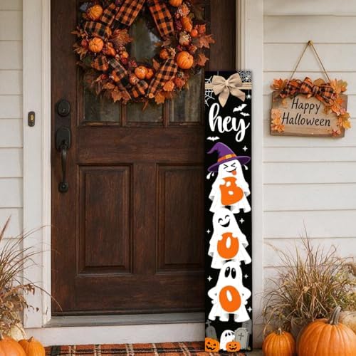 Wooden Boo Halloween Porch Sign Stand for Front Door, 47" Terrifying Cute Ghost Door Sign Wall Hanging for Outdoor Patio Garden, Vertical Tall Halloween Porch Leaner Decor - Image 4