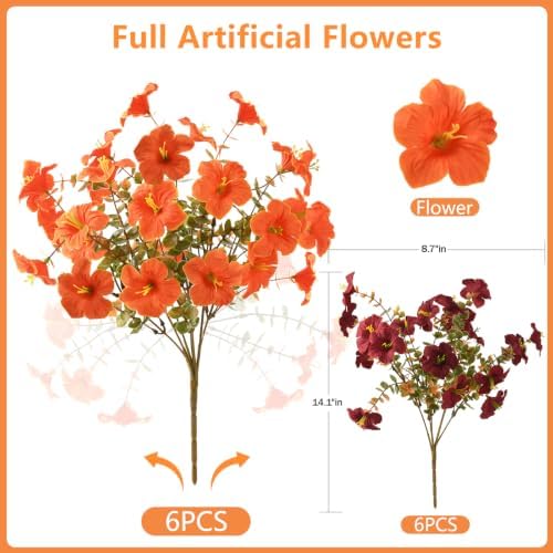 INQCMY 12 Pcs Artificial Petunias Fake Fall Flowers Outdoors UV Resistant - Image 5
