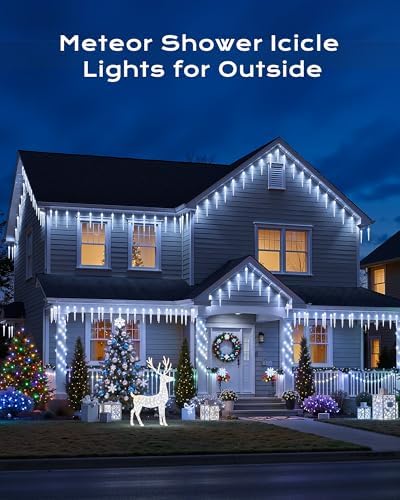 Brightown Christmas Meteor Shower Icicle Lights Outdoor, 2 Pack Total 40ft with 40 Large Tube 960 LED Dropping Effect, Waterproof Decorations for House Eave Roofline, Cool White - Image 7