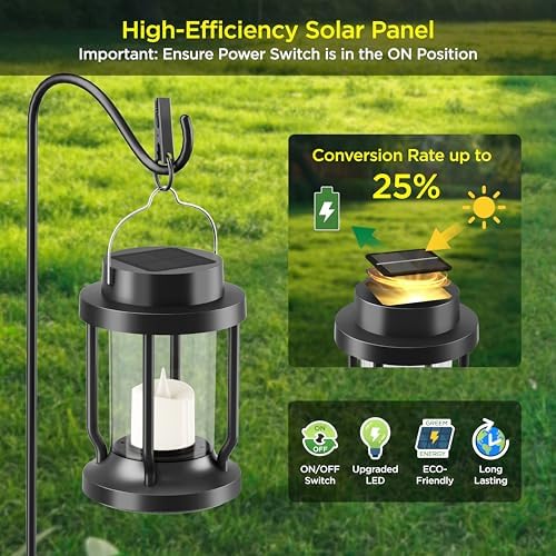 Solar Lantern Outdoor Indoor Use – Hanging Solar Lights with Realistic Flickering Flameless Candle, Weatherproof for Garden Decor, Patios, Trees, and Lawns (Black, 2 Pack) - Image 4