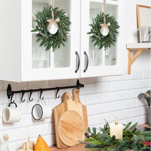 6 Pcs Artificial Summer Olive Wreaths Greenery Wreath Mini Green Kitchen Cabinet Wreaths Spring Wreath for Front Door Porch Wall Window Farmhouse Wedding Decoration - Image 4