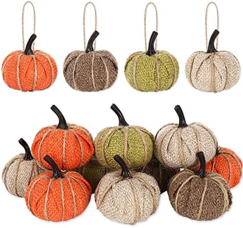 AnyDesign 16Pcs Fall Thanksgiving Pumpkin Hanging Ornament Green Flaxen Orange Brown Burlap Pumpkin Hanging Decors for Autumn Harvest Halloween Christmas Party Tree Mantel Wall Home Decoration by AnyDesign