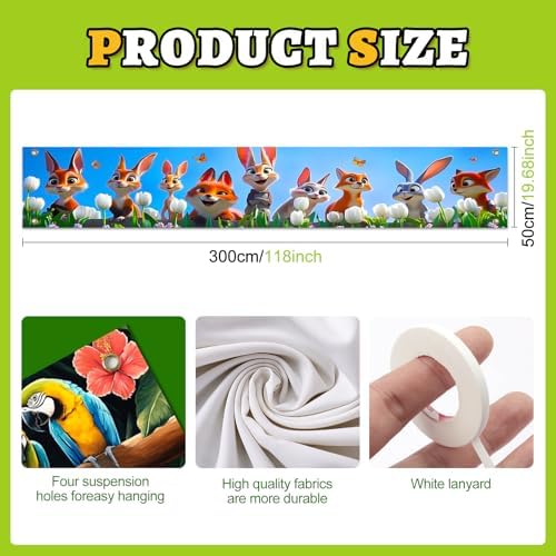 BlissYard Spring Cute Woodland Banner Garden Animals Decor 118 x 20 Inch - Image 4