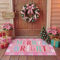 Drydiet 2 Pcs Christmas Doormat, Pink Merry & Bright Plaid Front Door Rug by Drydiet
