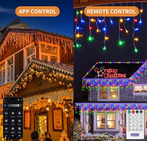 LED Icicle Lights for Outdoor Christmas Decorations,98Ft 1200 LEDs Color Changing Christmas Fairy Light,APP & Remote Control,8 Lighting Modes,Plug in RGB hanging Curtain Light for Xmas Party Wedding - Image 2